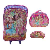 Kit Mochila Grande Com Rodinha Lancheira Estojo Princess