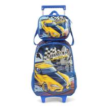 Kit Mochila Grande Com Rodinha Lancheira Força 4 Azul