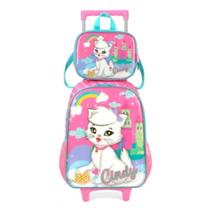 Kit Mochila Grande Com Rodinha Lancheira Gatinha Cindy Pink Kit Mochila Grande Com Rodinha Lancheira Gatinha Cindy Pink