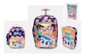 Kit Mochila Grande Com Rodinha Unicórnio Tênis Puket