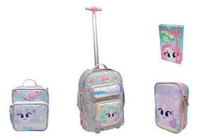 Kit Mochila Grande Gata Sereia Com Lancheira E Estojo Puket Kit Mochila Grande Gata Sereia Com Lancheira E Estojo Puket