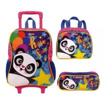 Kit Mochila Grande Rodinha Lancheira Estojo Escolar Panda Kit Mochila Grande Rodinha Lancheira Estojo Escolar Panda