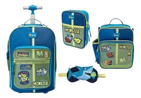 Kit Mochila Grande Rodinhas Color Block Azul Marinho Puket