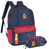 Kit Mochila Harry Potter Costas E Estojo Duplo Teen Meninos Cor:Azul