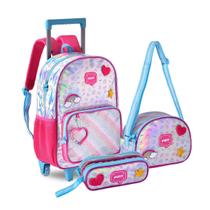 Kit Mochila Holográfica de Rodinha Escolar Unicórnio + Lancheira e Estojo - Clio Kit Mochila Holográfica de Rodinha Escolar Unicórnio + Lancheira e Estojo - Clio
