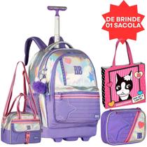 Kit Mochila Holográfica De Rodinhas Rebecca Bonbon Com Lancheira Térmica Estojo Box Espaçoso E Sacola De Brinde Clio