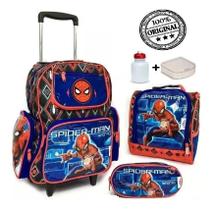 Kit Mochila Homem Aranha 3d Lancheira Estojo Rodinhas Escola