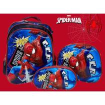 Kit Mochila Homem Aranha 3D Mochila Estojo e Lancheira Modelo Reforçado Bolsa