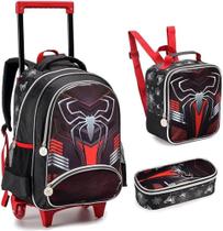 Kit Mochila Homem Aranha Dark Rodinhas - Spider Man Mochila Estojo Lancheira - BBLK