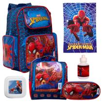 Kit Mochila Homem Aranha Escolar Infantil Costas com 6 Pçs