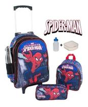 Kit Mochila Homem Aranha Infantil Rodinhas Escolar Aulas T3