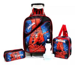 Kit Mochila Homem Aranha Rodinhas G Com Lancheira & Estojo Kit Mochila Homem Aranha Rodinhas G Com Lancheira & Estojo
