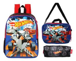 Kit Mochila Hot Wheels Escolar Costas Meninos