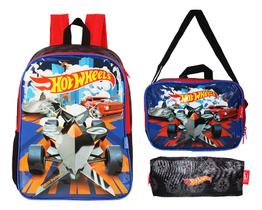 Kit Mochila Hot Wheels Escolar Costas Meninos Original