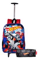 Kit Mochila Hot Wheels Rodinhas + Estojo Infantil Masculina