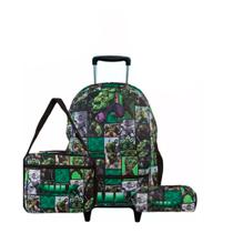 Kit Mochila Hulk com Rodinhas + Lancheira Térmica + Estojo Escolar