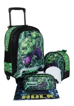Kit Mochila Hulk Infantil Masculina Rodinhas Escolar Meninos