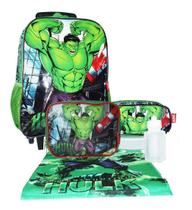 Kit Mochila Hulk Vigadores Rodinhas Lancheira Estojo Infant