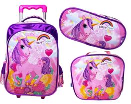 Kit Mochila Infantil 16 com Rodinha Unicórnio Rosa Lancheira Estojo Kit Mochila Infantil 16 com Rodinha Unicórnio Rosa Lancheira Estojo