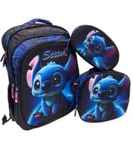 Kit Mochila Infantil Azul 3d Personagem Menino Escola Creche Azul Stich