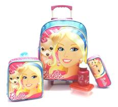 Kit Mochila Infantil Barbie Brilho Pets Rodinhas G 2019 F5