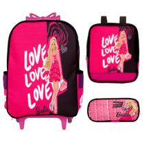 Kit Mochila Infantil Barbie Rodinha Estojo Lancheira Rosa