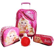 Kit Mochila Infantil Barbie Rodinhas Tam G Com Lancheira e Estojo