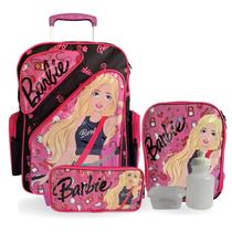 Kit Mochila Infantil BarbieTam G Rodinhas Cor: Rosa/Preto