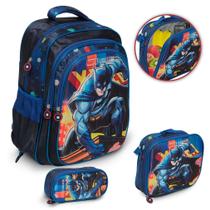 Kit Mochila Infantil Batman Costas 3 Peças Volta As Aulas