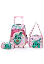 Kit Mochila Infantil Bolsa De Rodinhas Com Estojo e Lancheira Térmica Reforçada Escolar Menina