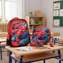 Kit Mochila Infantil Bolsa Homem Aranha Masculina Tam G