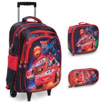 Kit Mochila Infantil Bolsa Masculina Carros Rodinha 3 Pçs