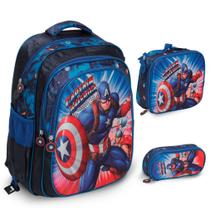 Kit Mochila Infantil Bolsa Menino Capitão América Reforçada Kit Mochila Infantil Bolsa Menino Capitão América Reforçada