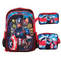 Kit Mochila Infantil Bolsa Menino Capitão América Reforçada