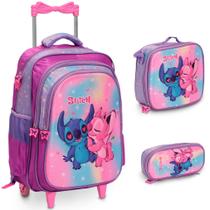 Kit Mochila Infantil Bolsa Stitch Carrinho Lancheira Estojo - Plike