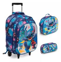 Kit Mochila Infantil Bolsa Stitch Carrinho Lancheira Estojo