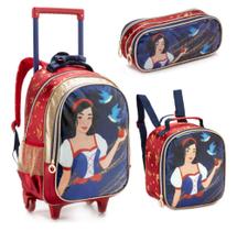 Kit Mochila Infantil Branca De Neve Denlex Feminina C/ Rodinha Lancheira Estojo