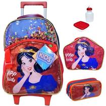 Kit Mochila Infantil Branca De Neve Rodinha Escolar Tam G