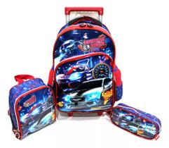 Kit Mochila Infantil Burning Rider Carros Veloz G Rodinha