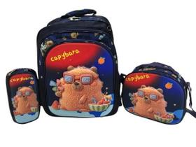 Kit Mochila Infantil Capivara 3D LED Costas, Lancheira Térmica e Estojo Escolar Completo