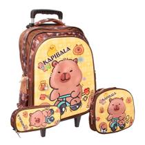 Kit Mochila Infantil Capivara Rodinha Juvenil Resistente