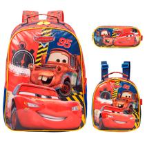 Kit Mochila Infantil Carros Com Lancheira Estojo Vermelho