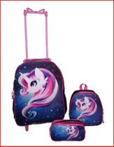 Kit Mochila Infantil Com Carrinho e Estojo Unicornio - Yins