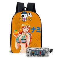 Kit Mochila Infantil com Estojo Estampa Série Pirata Chapéu de Palha Aventura Escolar Estilo Anime