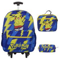 Kit Mochila Infantil Com Rodinha Pokémon Pikachu Envio 24Hrs
