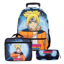 Kit Mochila Infantil com Rodinhas Boruto + Lancheira + Estojo Escolar