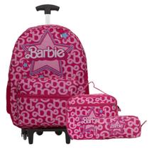 Kit Mochila Infantil Com Rodinhas Menina Estampa Barbie Rosa