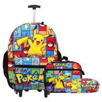 Kit Mochila Infantil Com Rodinhas Pokémon Juvenil Resistente