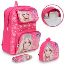 Kit Mochila Infantil Costas Barbie Tam M Com Lancheira