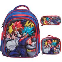 Kit Mochila Infantil Costas Dragon Ball Z 3D Lancheira Tam G